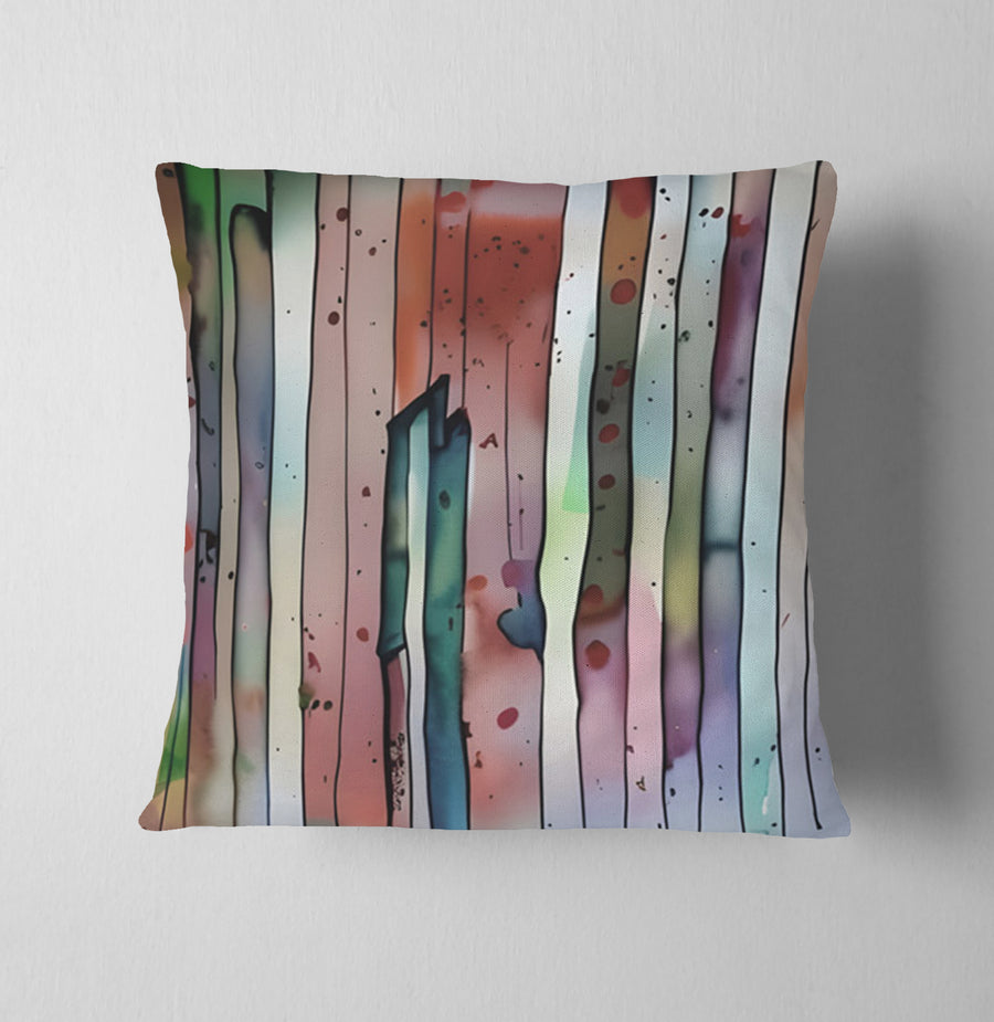 Pink Vertical Watercolor Stripe Pattern Throw Pillow Cover