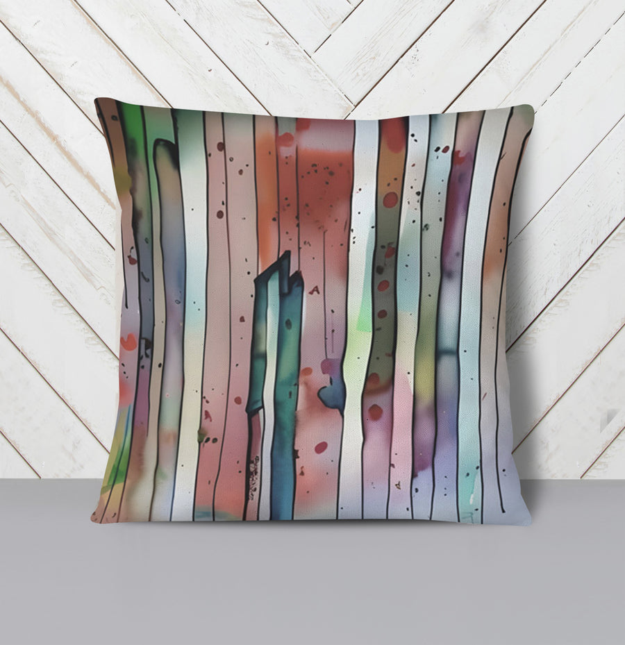 Pink Vertical Watercolor Stripe Pattern Throw Pillow Cover