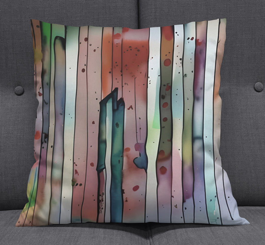 Pink Vertical Watercolor Stripe Pattern Throw Pillow Cover