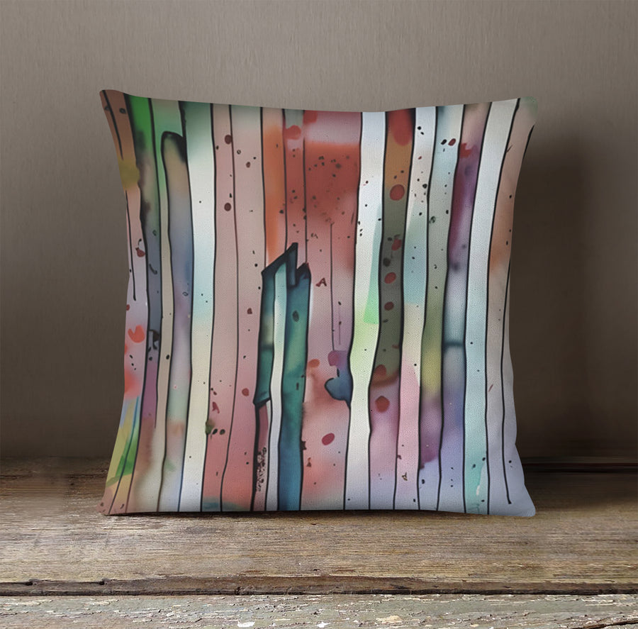 Pink Vertical Watercolor Stripe Pattern Throw Pillow Cover