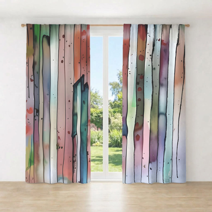 Pink Vertical Watercolor Stripe Pattern Window Curtains
