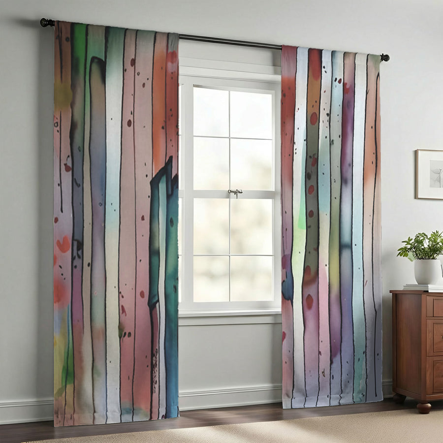 Pink Vertical Watercolor Stripe Pattern Window Curtains