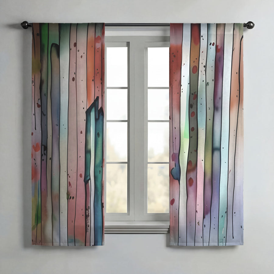 Pink Vertical Watercolor Stripe Pattern Window Curtains