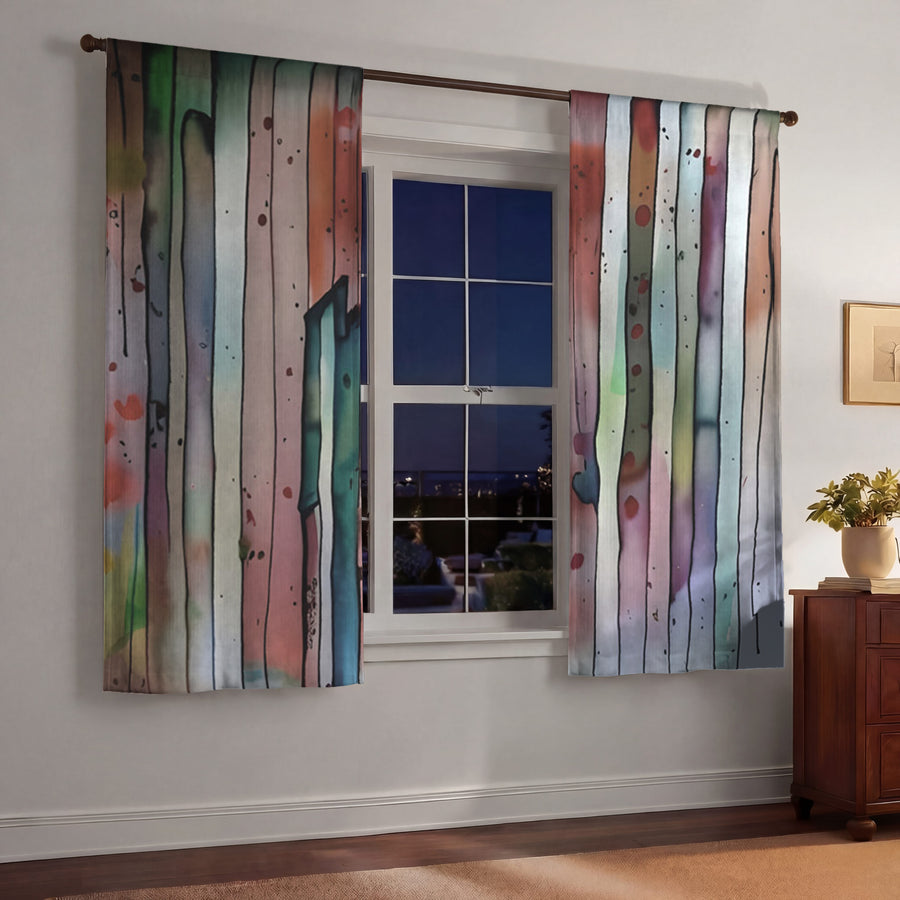 Pink Vertical Watercolor Stripe Pattern Window Curtains