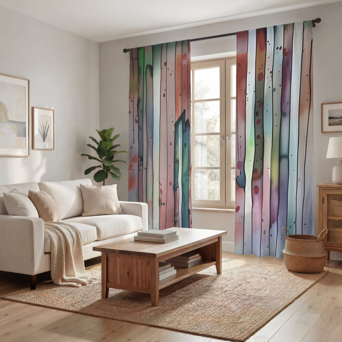 Pink Vertical Watercolor Stripe Pattern Window Curtains