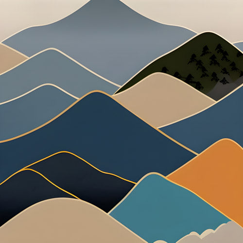 Blue Minimalist Mountain Landscape Artwork