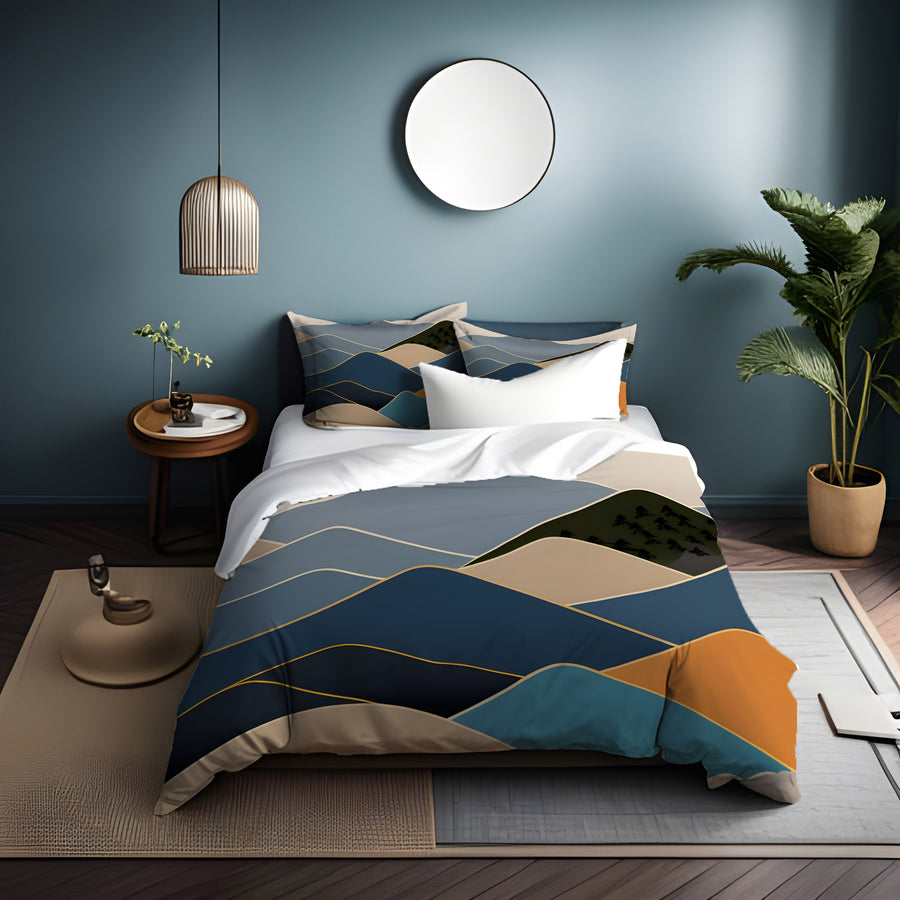 Blue Minimalist Mountain Landscape Artwork Duvet Cover