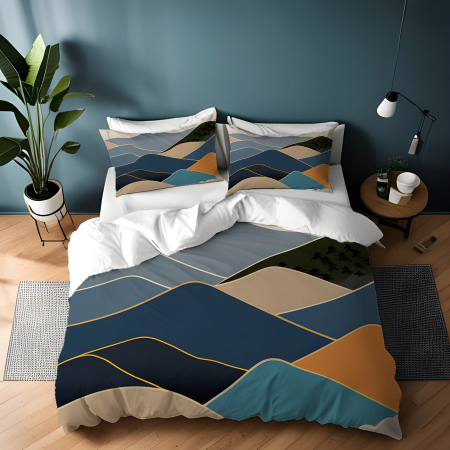 Blue Minimalist Mountain Landscape Artwork Duvet Cover