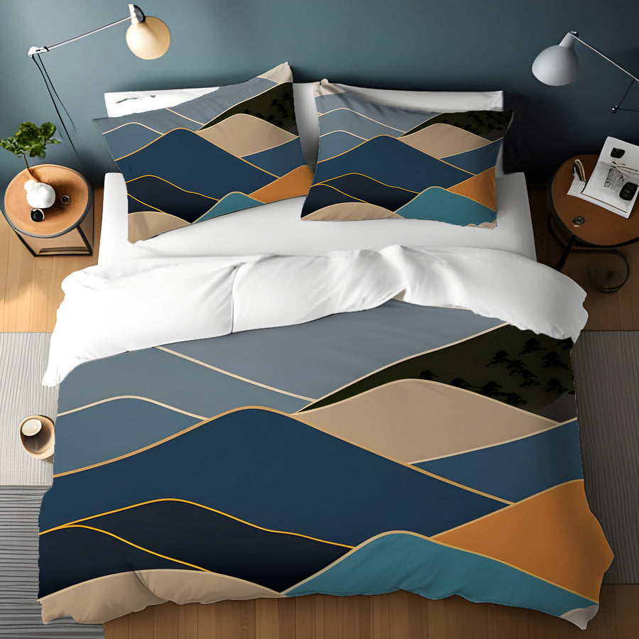 Blue Minimalist Mountain Landscape Artwork Duvet Cover