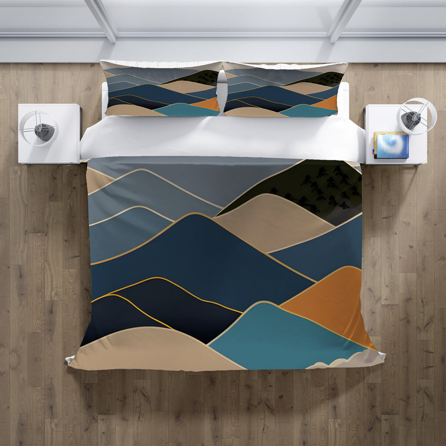Blue Minimalist Mountain Landscape Artwork Duvet Cover