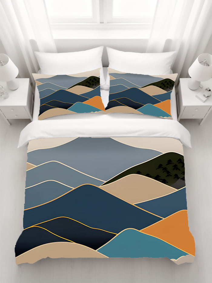 Blue Minimalist Mountain Landscape Artwork Duvet Cover