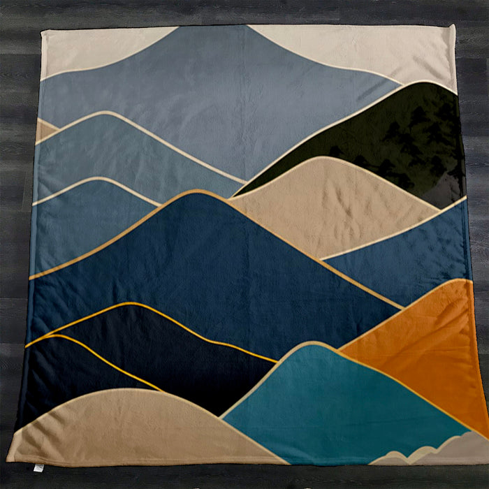 Blue Minimalist Mountain Landscape Artwork Fleece Sherpa Blanket