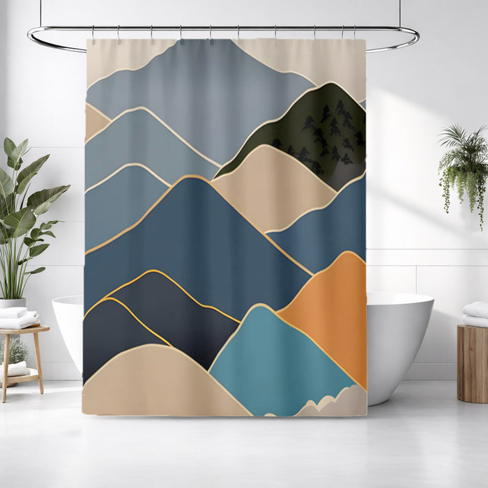 Blue Minimalist Mountain Landscape Artwork Shower Curtain