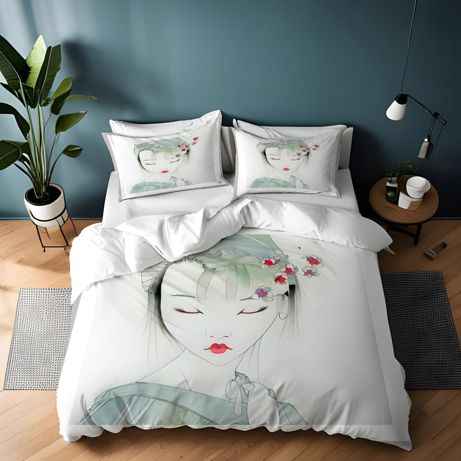 Soft Green Portrait Artwork Duvet Cover