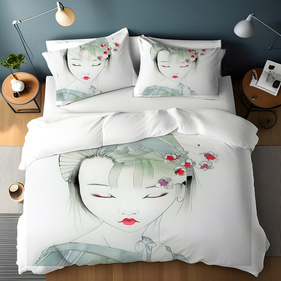 Soft Green Portrait Artwork Duvet Cover