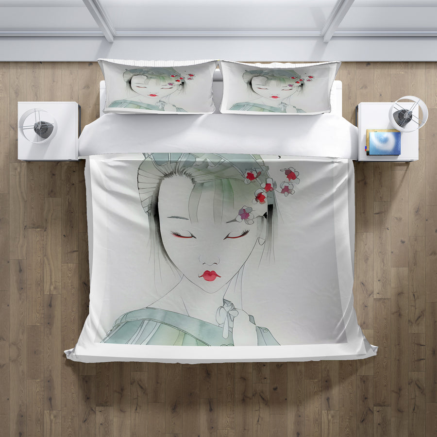 Soft Green Portrait Artwork Duvet Cover