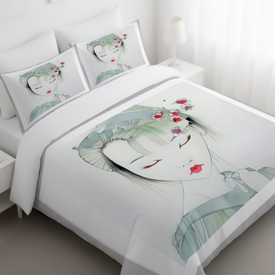Soft Green Portrait Artwork Duvet Cover