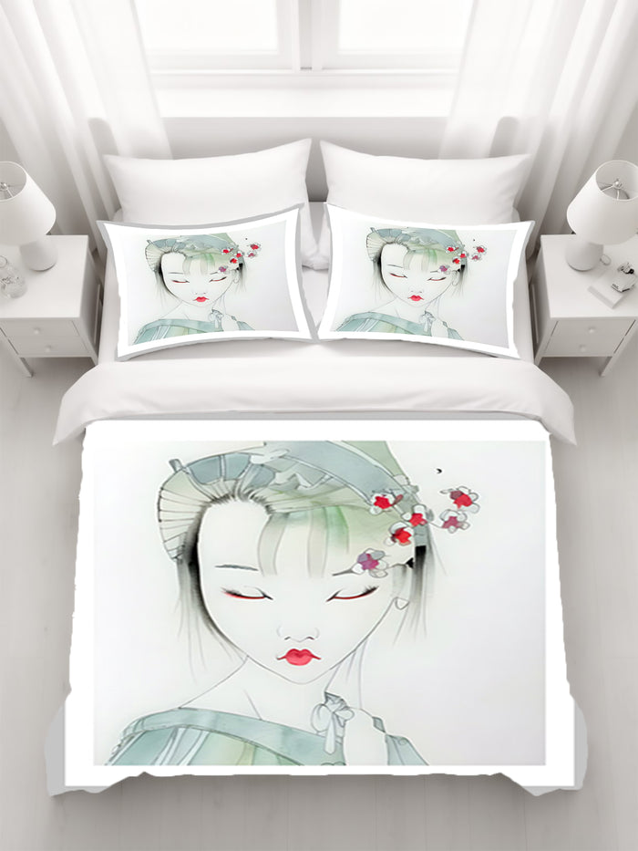 Soft Green Portrait Artwork Duvet Cover