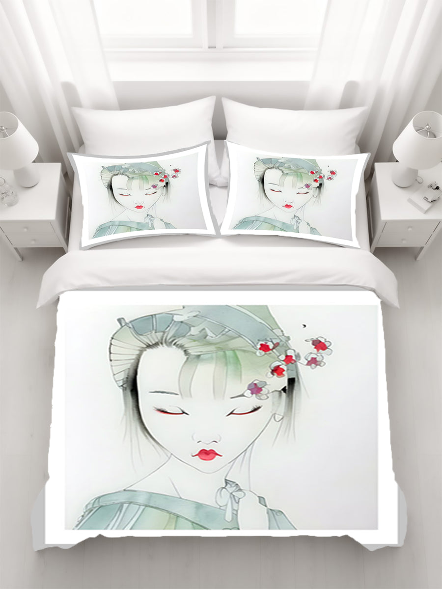 Soft Green Portrait Artwork Duvet Cover