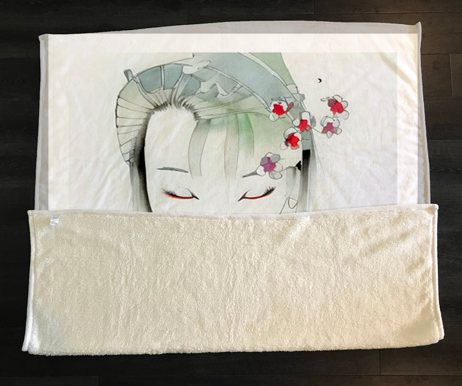 Soft Green Portrait Artwork Fleece Sherpa Blanket