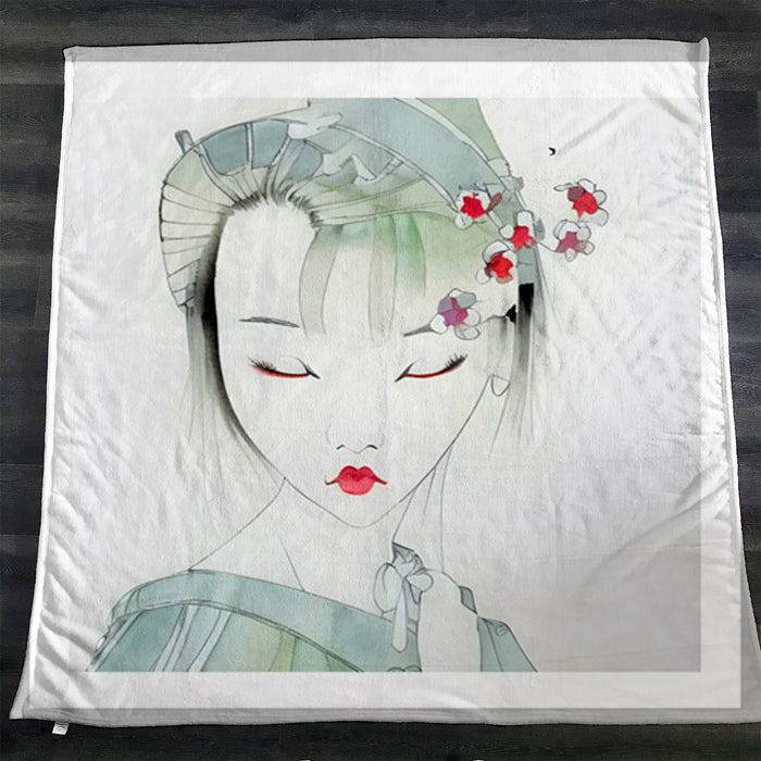 Soft Green Portrait Artwork Fleece Sherpa Blanket