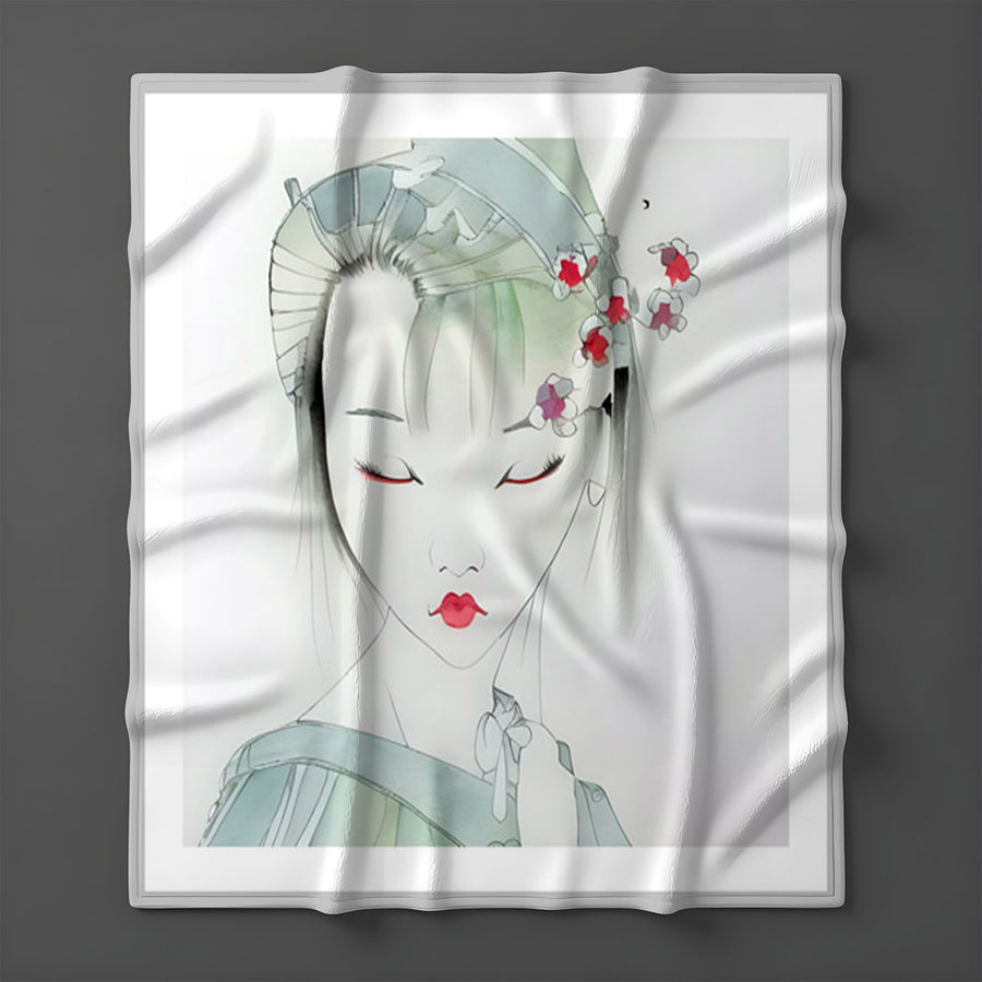 Soft Green Portrait Artwork Fleece Sherpa Blanket