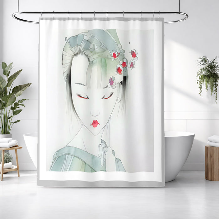 Soft Green Portrait Artwork Shower Curtain