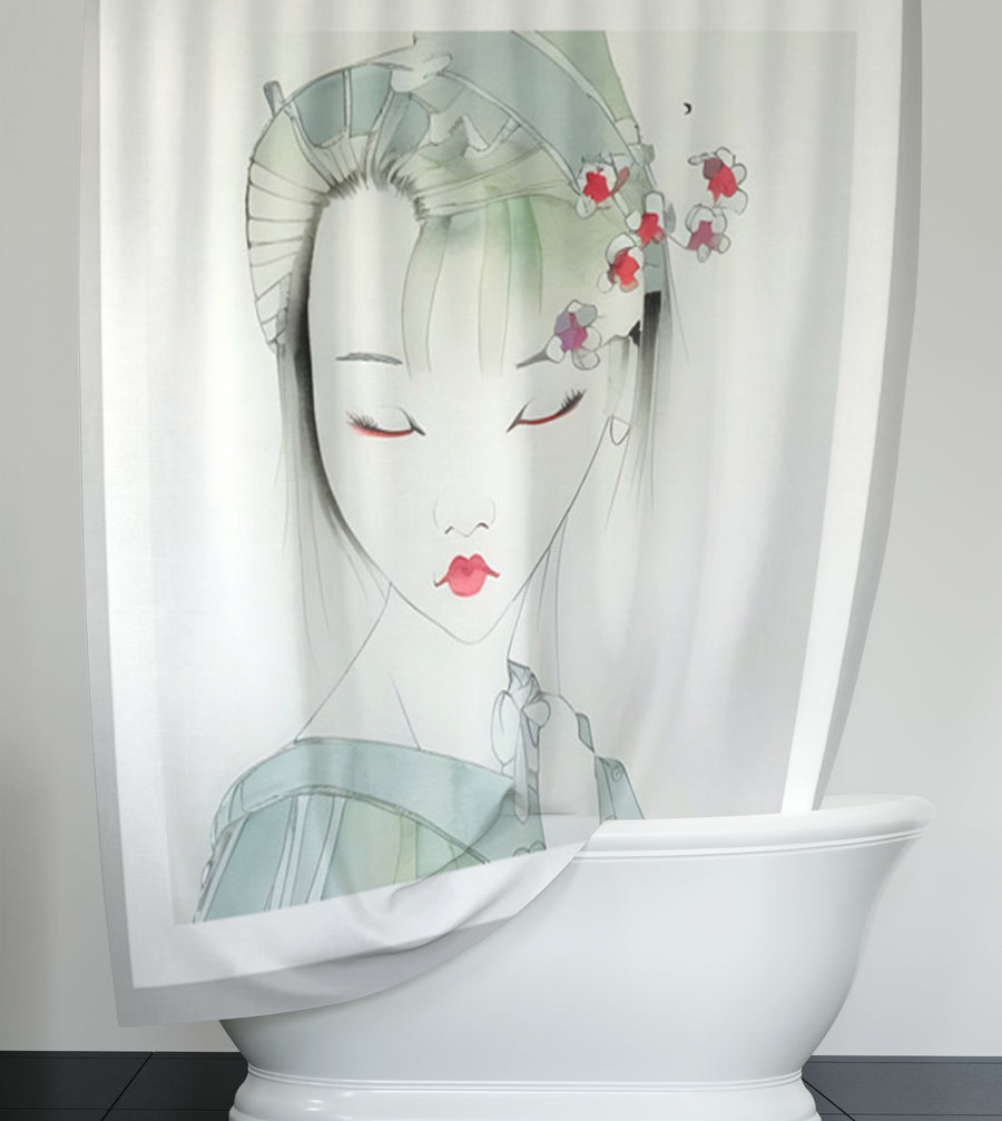 Soft Green Portrait Artwork Shower Curtain
