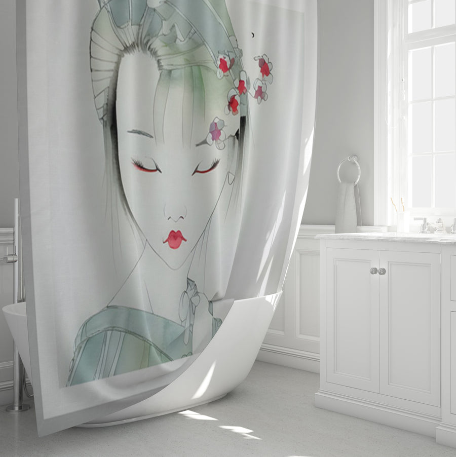 Soft Green Portrait Artwork Shower Curtain