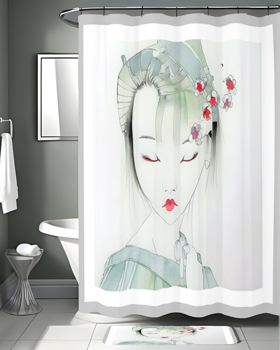 Soft Green Portrait Artwork Shower Curtain