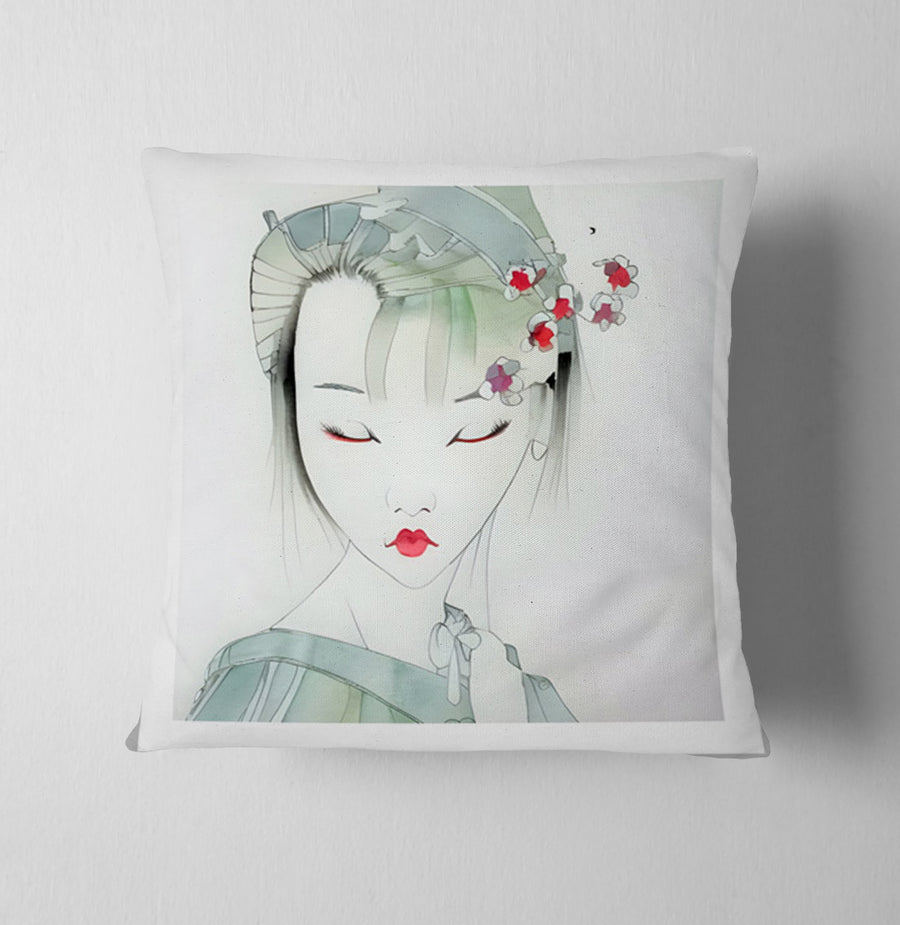 Soft Green Portrait Artwork Throw Pillow Cover