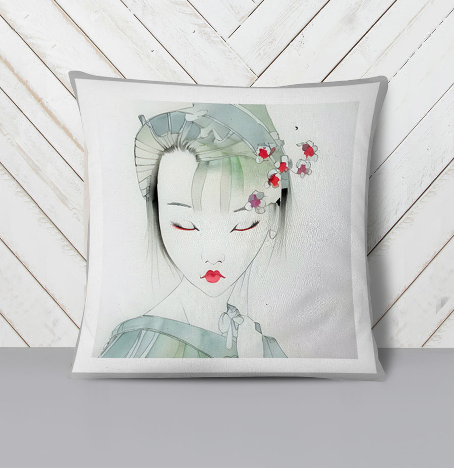 Soft Green Portrait Artwork Throw Pillow Cover