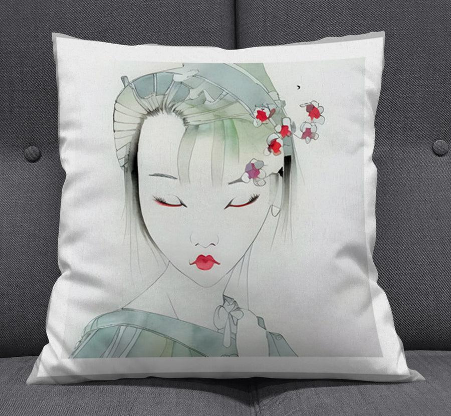Soft Green Portrait Artwork Throw Pillow Cover