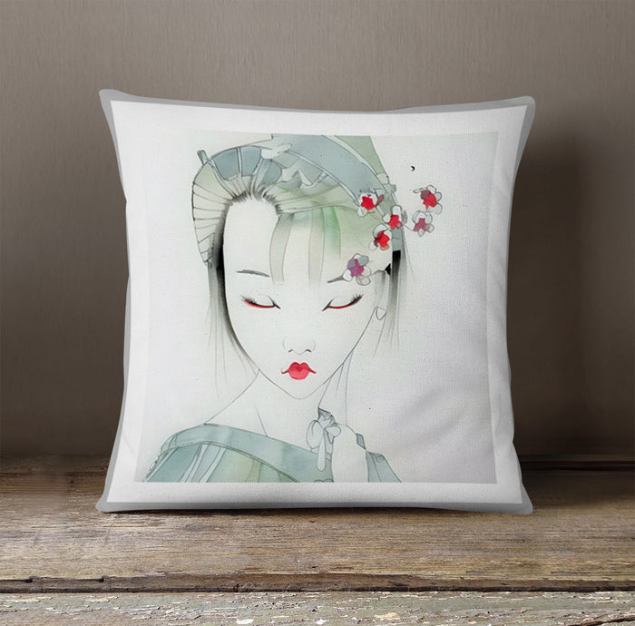Soft Green Portrait Artwork Throw Pillow Cover