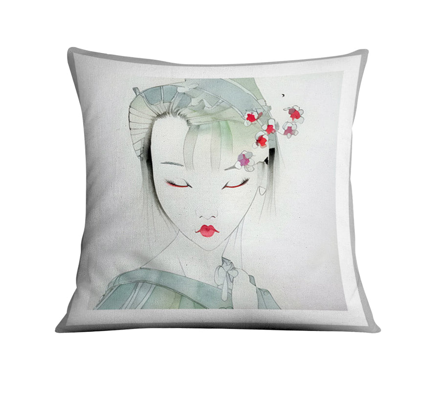 Soft Green Portrait Artwork Throw Pillow Cover