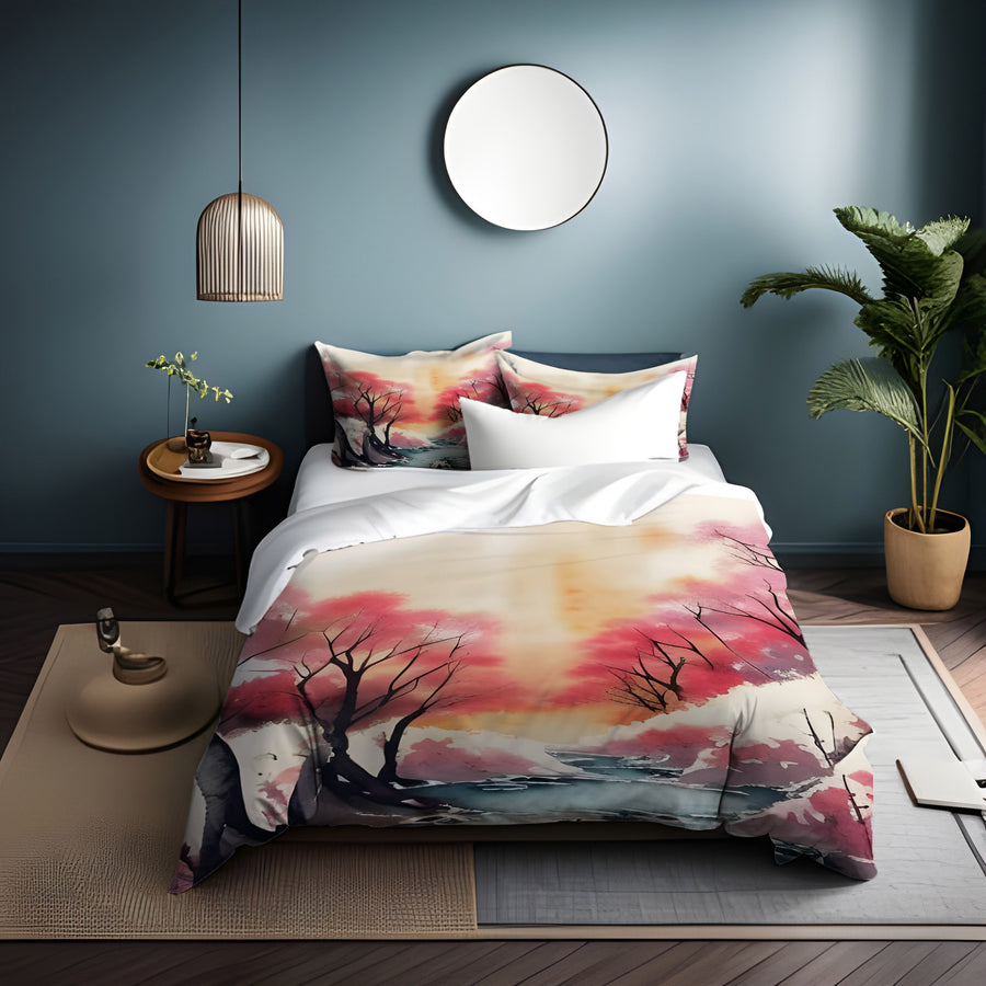 Pink River Landscape Artwork Duvet Cover