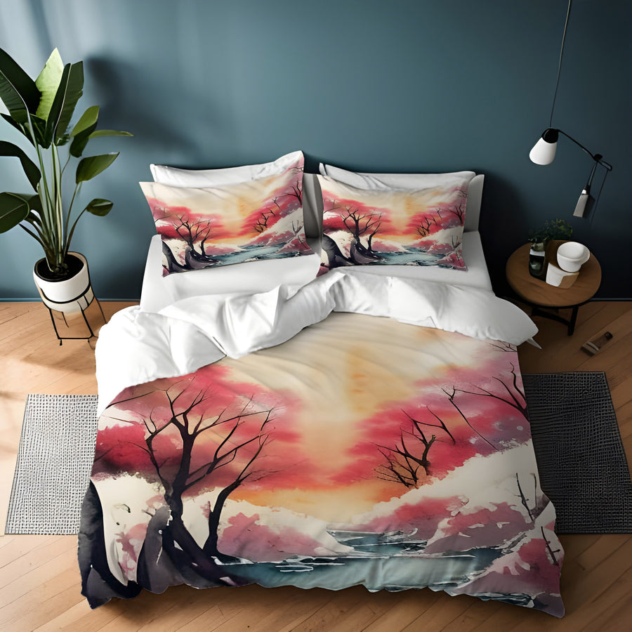 Pink River Landscape Artwork Duvet Cover