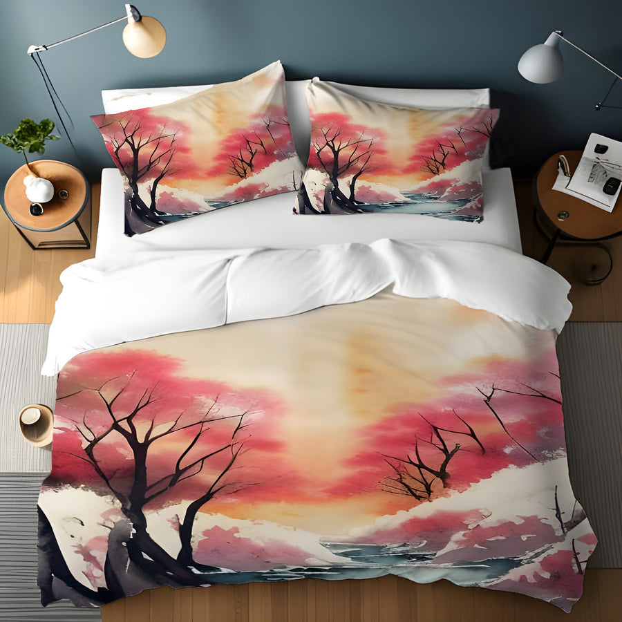 Pink River Landscape Artwork Duvet Cover