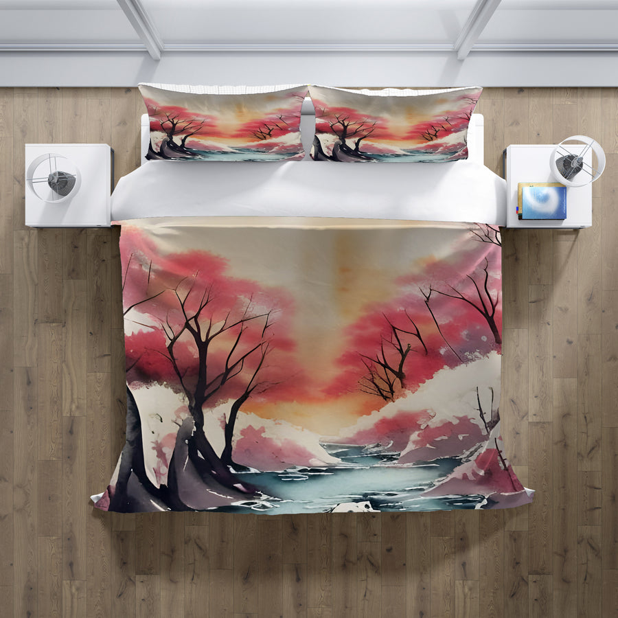 Pink River Landscape Artwork Duvet Cover