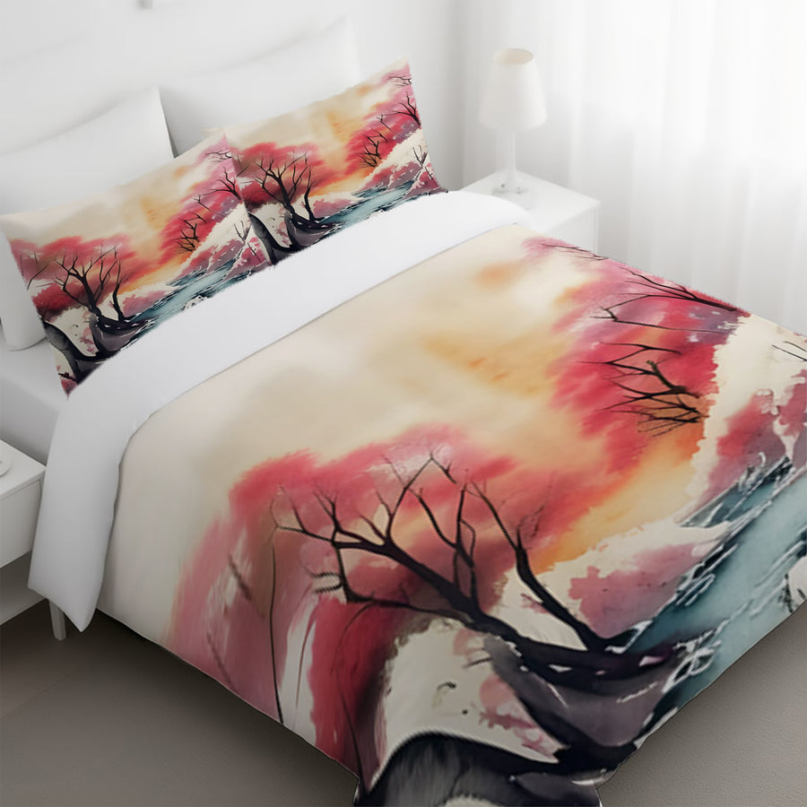 Pink River Landscape Artwork Duvet Cover