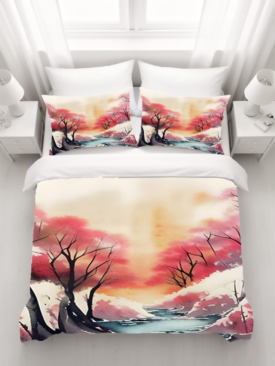 Pink River Landscape Artwork Duvet Cover