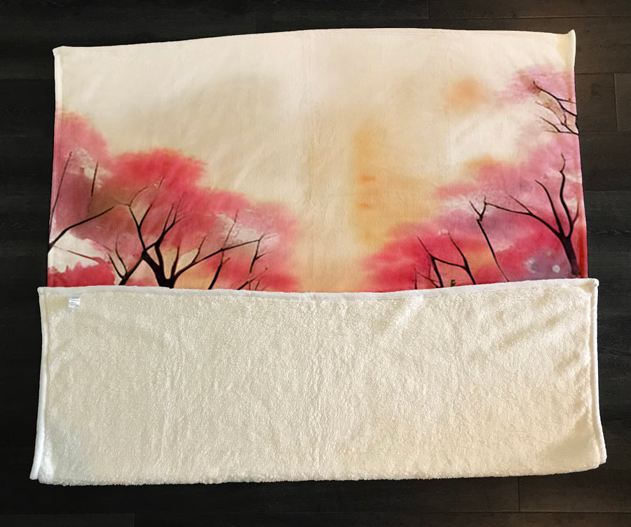 Pink River Landscape Artwork Fleece Sherpa Blanket