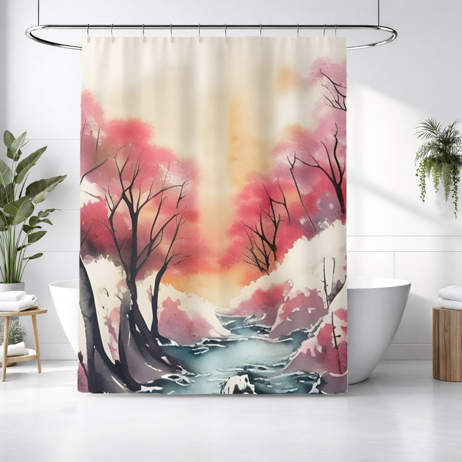 Pink River Landscape Artwork Shower Curtain