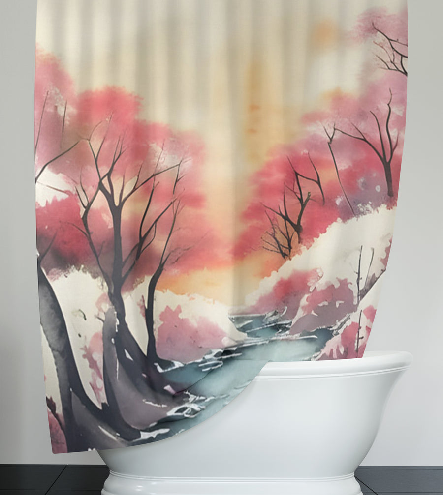 Pink River Landscape Artwork Shower Curtain