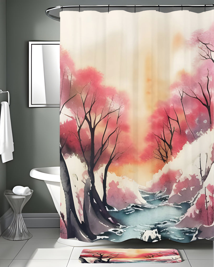 Pink River Landscape Artwork Shower Curtain
