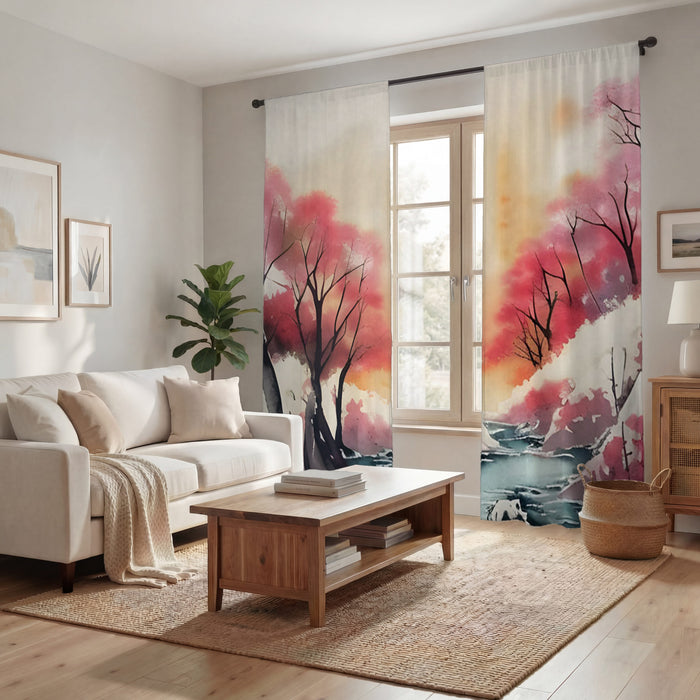 Pink River Landscape Artwork Window Curtains