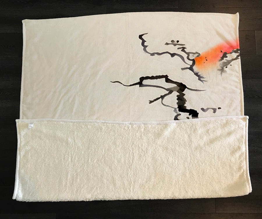 Minimalist Abstract Branch Landscape Artwork Fleece Sherpa Blanket
