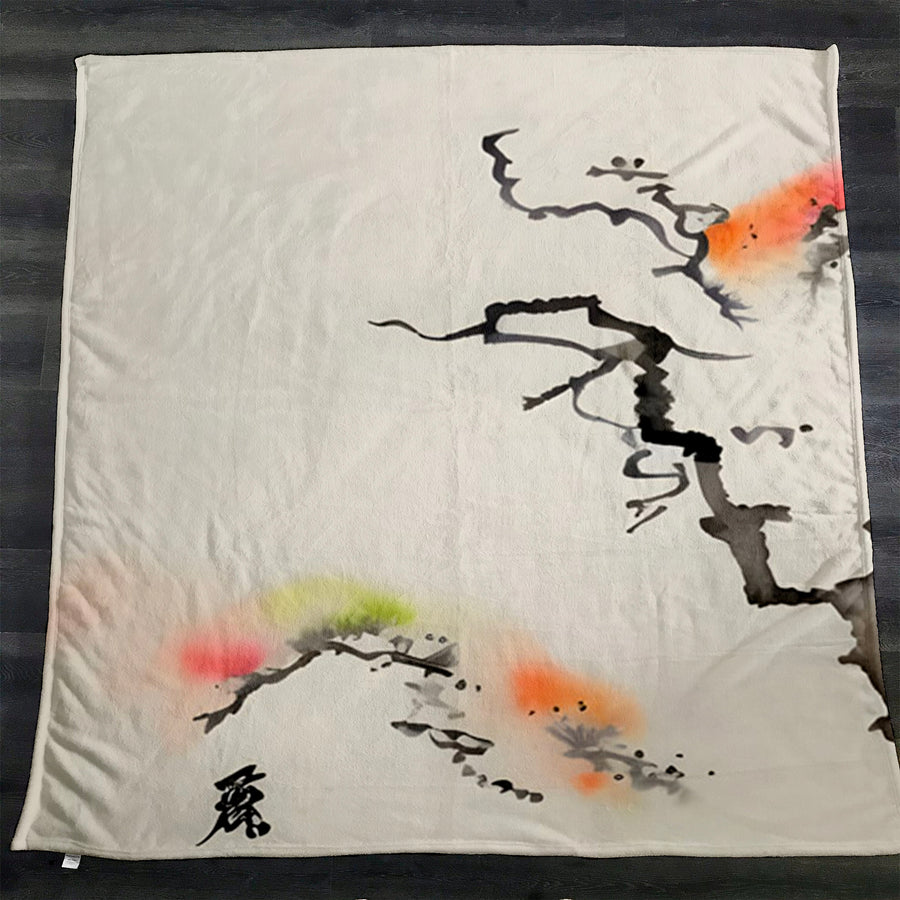 Minimalist Abstract Branch Landscape Artwork Fleece Sherpa Blanket