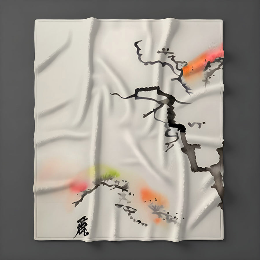 Minimalist Abstract Branch Landscape Artwork Fleece Sherpa Blanket