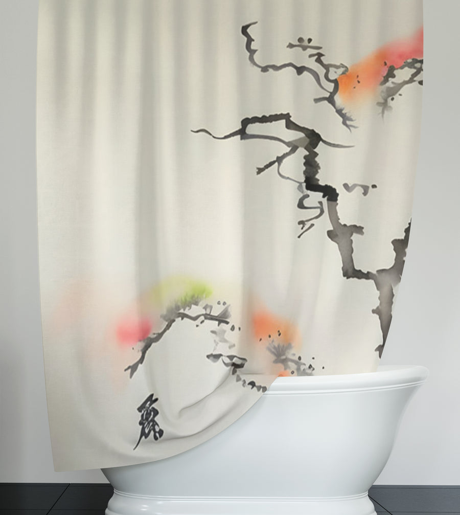 Minimalist Abstract Branch Landscape Artwork Shower Curtain